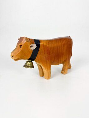 Vintage wood hand carved cow by EJB Switzerland